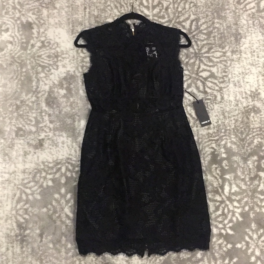 Black Lace and Faux Leather Dress sz S